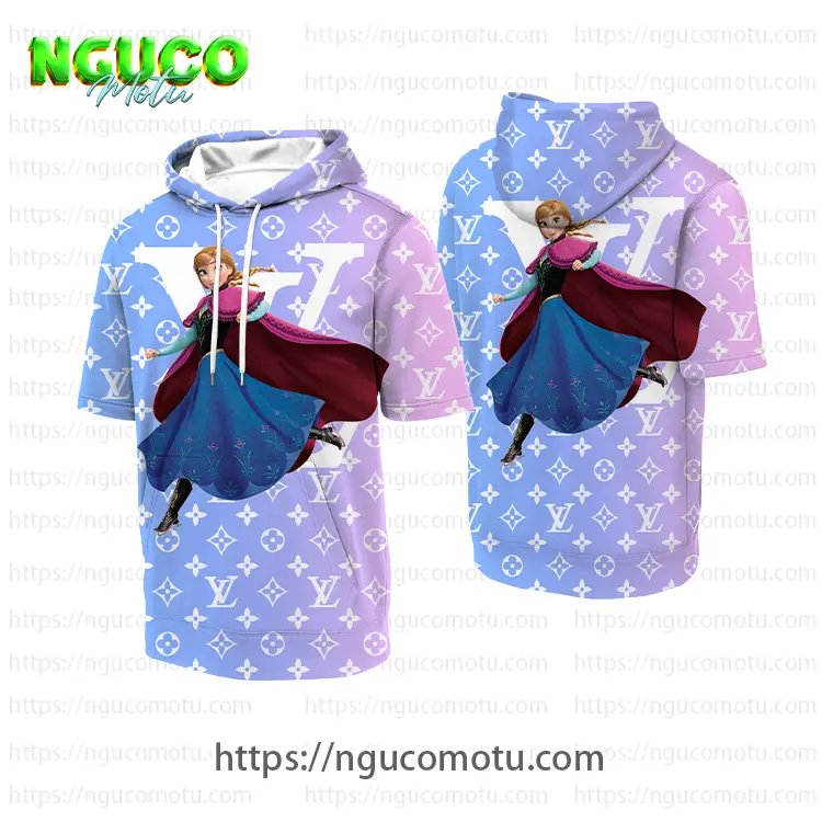 Louis vuitton and disney princess anna skiing hooded short sleeve t-shirt gift uninque for kid man women